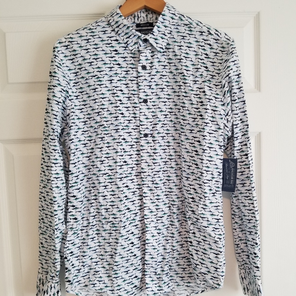 Mens shark print button down